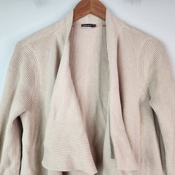 J. McLaughlin Waterfall Cardigan M Open Front Sweater Cream Ribbed Knit - Picture 2 of 8